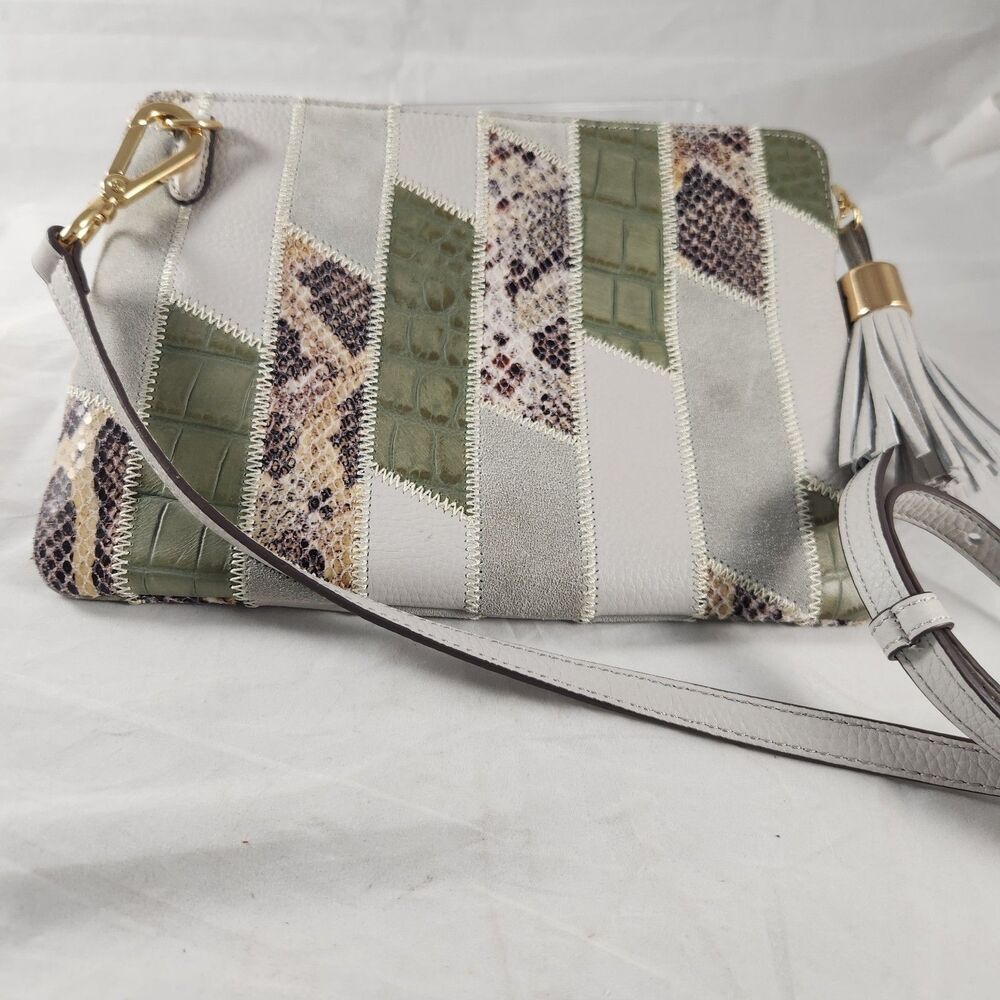 G.I.L.I. Gray Leather and Suede w/ Faux Snake & Lizard Crossbody Purse Tassel